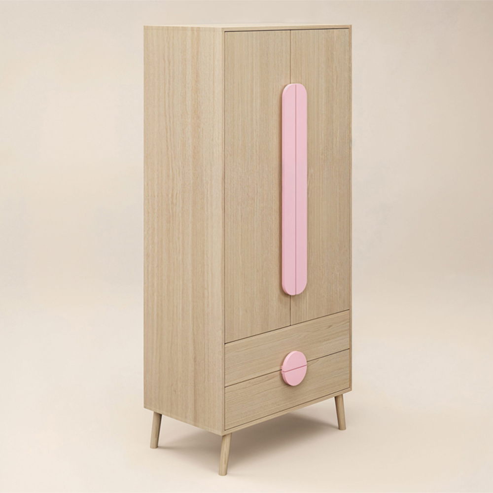 Flair Noah 2 Door 2 Drawer Oak and Pink Wardrobe Image 2