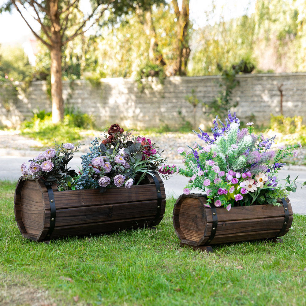 Outsunny Carbonised Wooden Planter 2 Pack Image 4