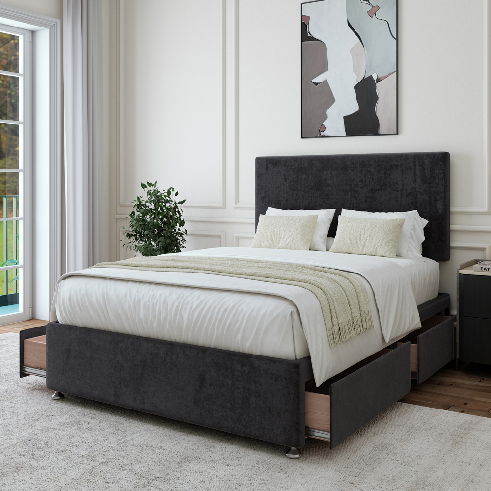 Bedmaster King Size Black Naples Linen 4 Drawer Divan Base with Valencia Headboard Image 3