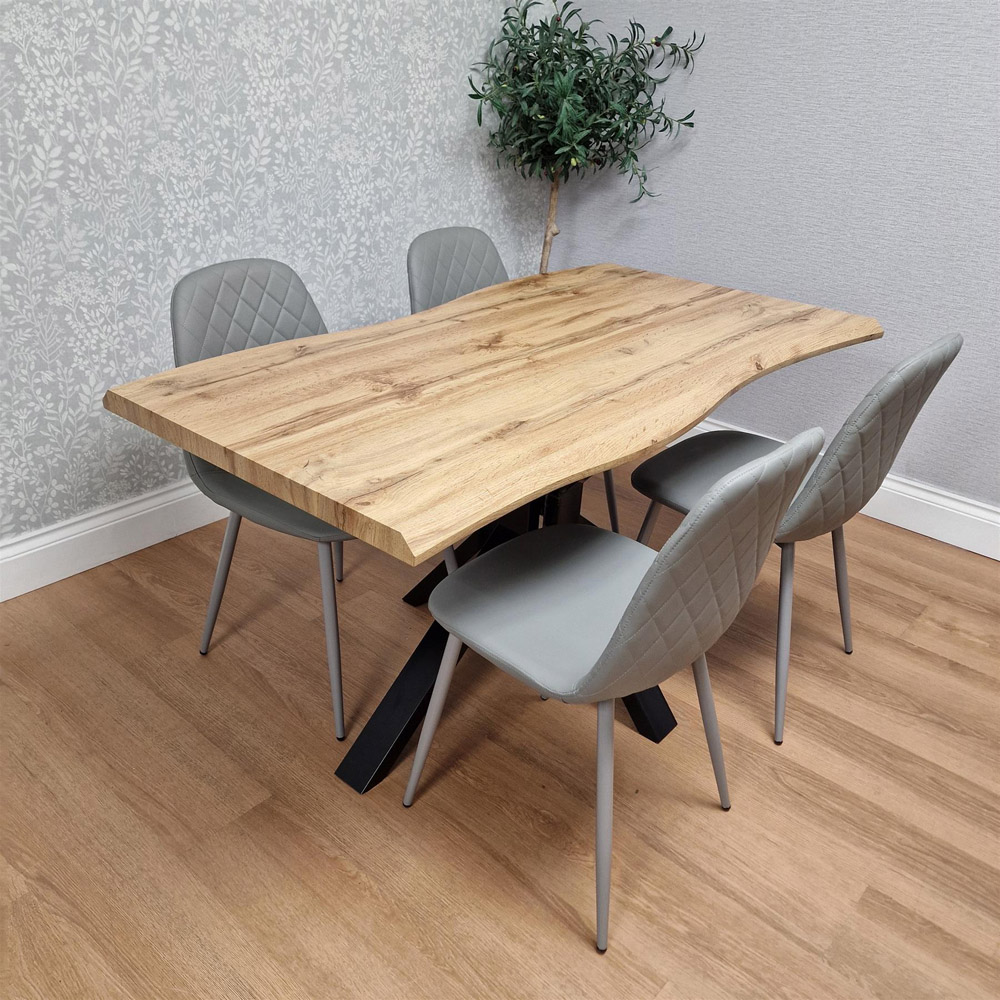 Kosy Koala 4 Seater Wooden Faux Leather Gem Pattern Dining Set Grey Image 3