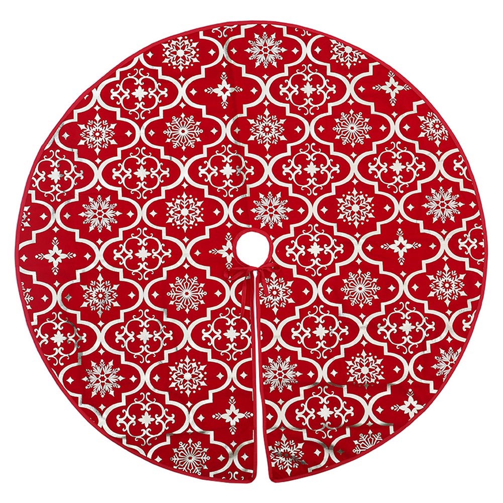 Living and Home Red Round Christmas Tree Base Skirt with Stocking Image 1