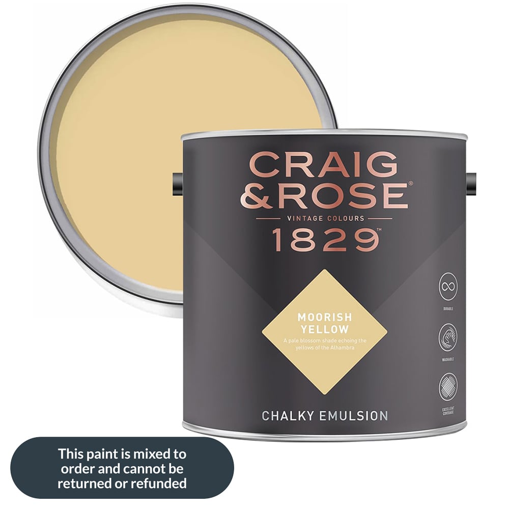 Craig & Rose 1829 Vintage Walls and Ceilings Moorish Yellow Chalky Matt Emulsion Paint 2.5L Image 1