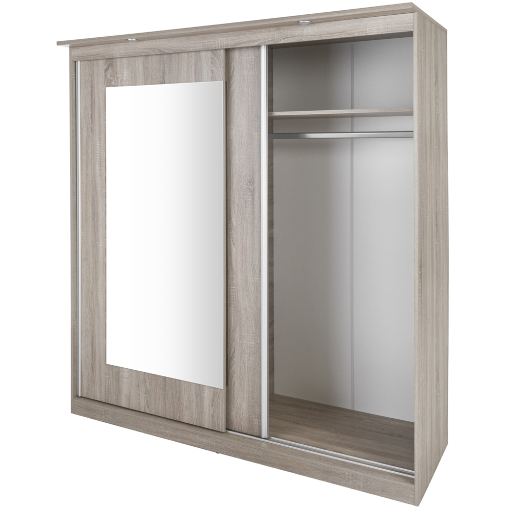 Riviera 2 Door Light Oak Large Mirror Wardrobe with Lights Image 3
