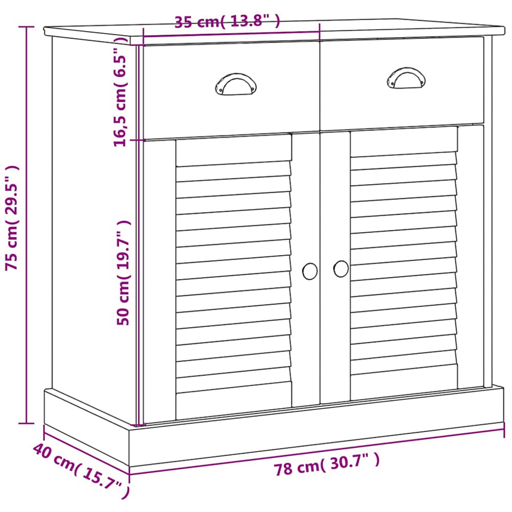 vidaXL 2 Door 2 Drawer Solid Pine Wood Sideboard Image 9