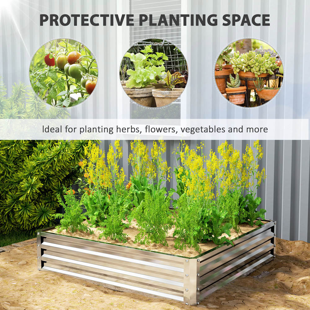 Outsunny Light Silver Tone Metal Raised Garden Bed 120 x 120cm Image 8