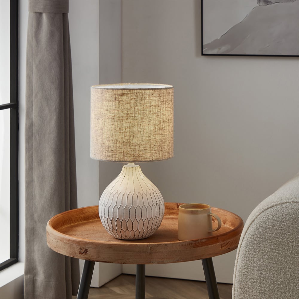 EGLO Bellariva 3 White Ceramic and Fabric Shade Table Lamp Image 4