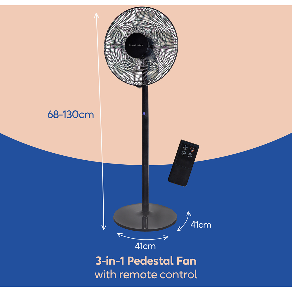 Russell Hobbs 3-in-1 Black Adjustable Height Pedestal Fan with Remote Image 8
