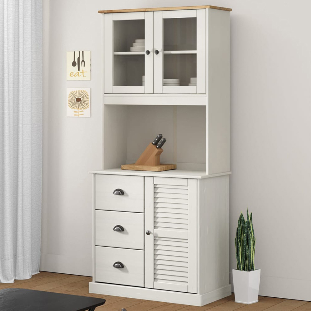 vidaXL 2 Door White Solid Wood Pine Dresser Top Storage Unit Image 1