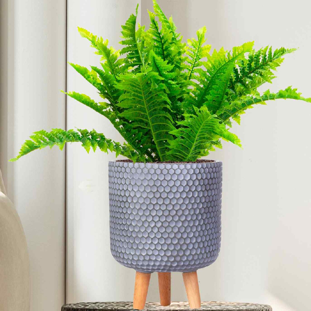 wilko Honeycomb Green Grey Cylinder Garden Indoor Planter on Legs 34cm Image 3
