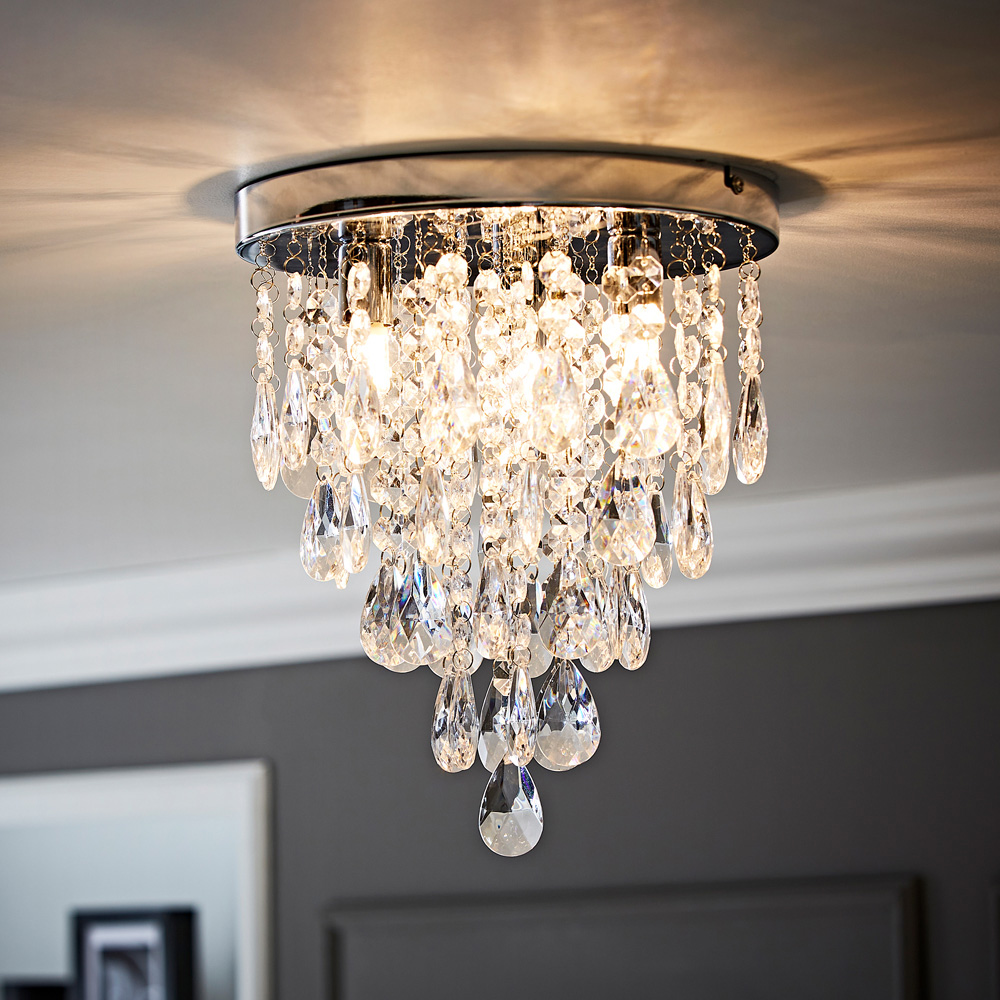 ValueLights Lara Chrome Flush Chandelier Style Acrylic Droplet LED Ceiling Light Image 2