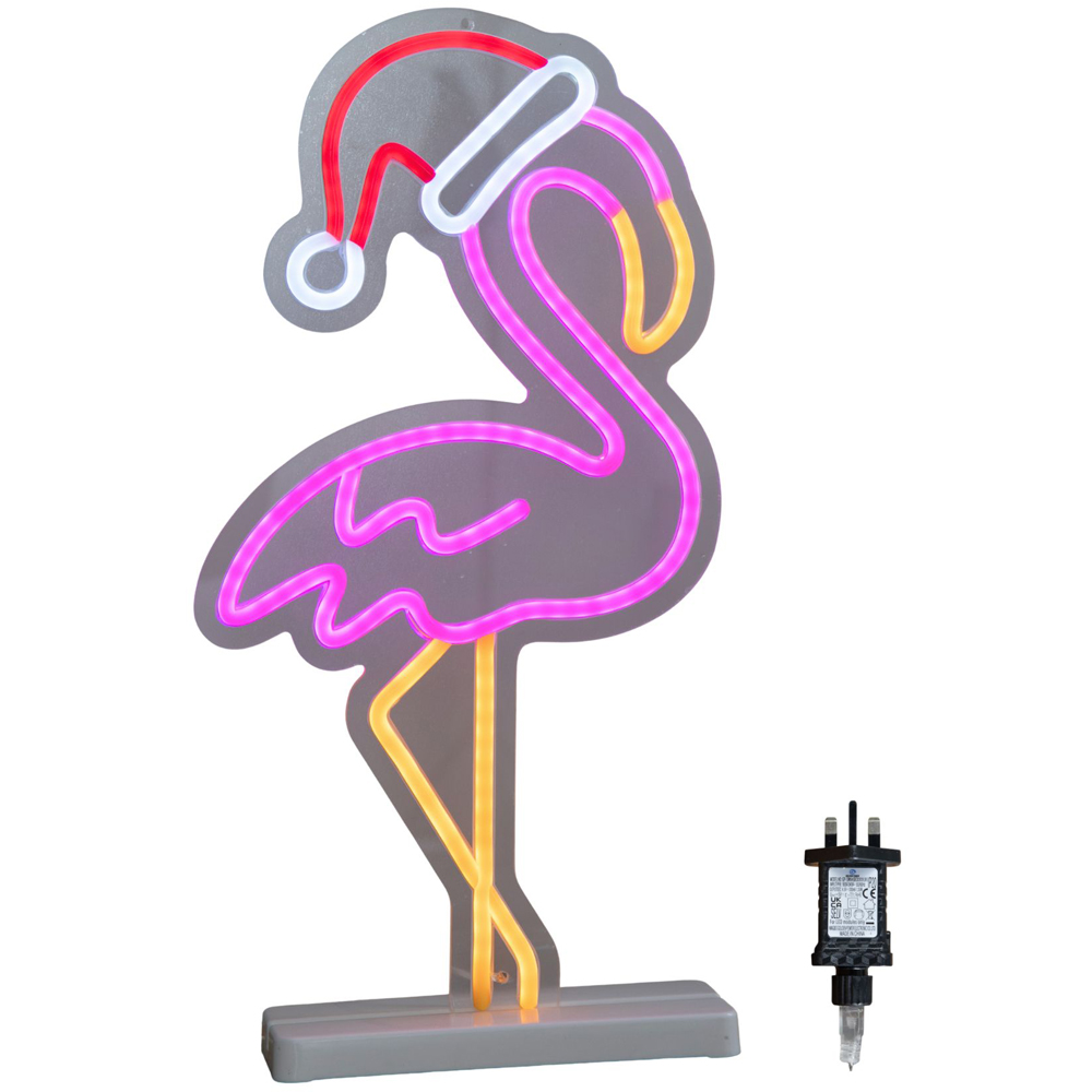 Samuel Alexander Multicolour LED Light Up Neon Flamingo with Santa Hat and Base Christmas Decoration Image 9