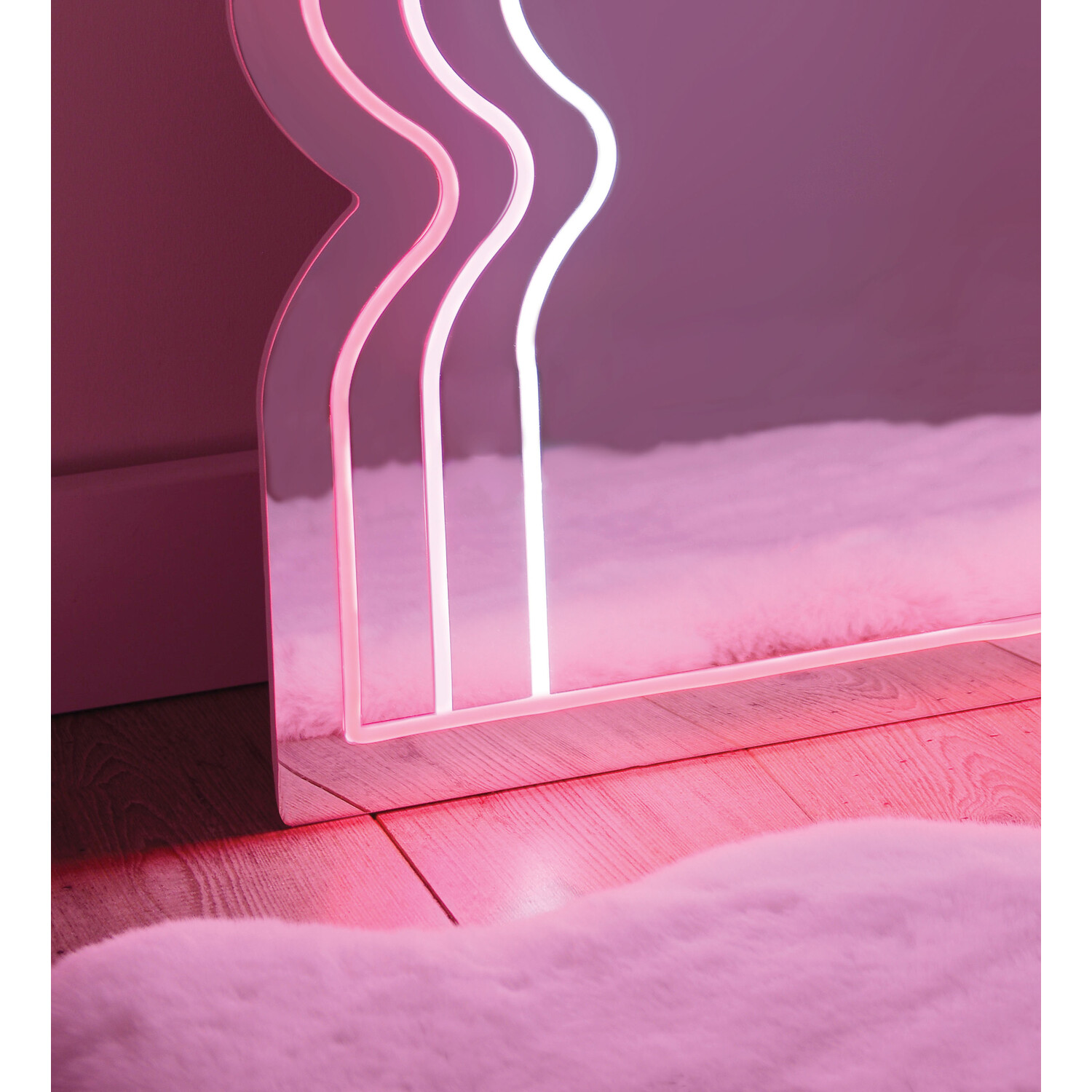 Pink and White Neon Acrylic Wave LED Mirror Image 4