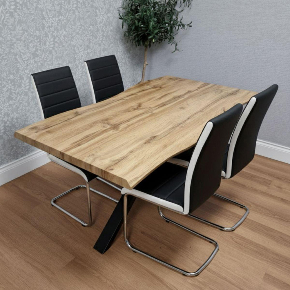 Portland 4 Seater Faux Leather Padded Dining Set Black and Chrome Image 5