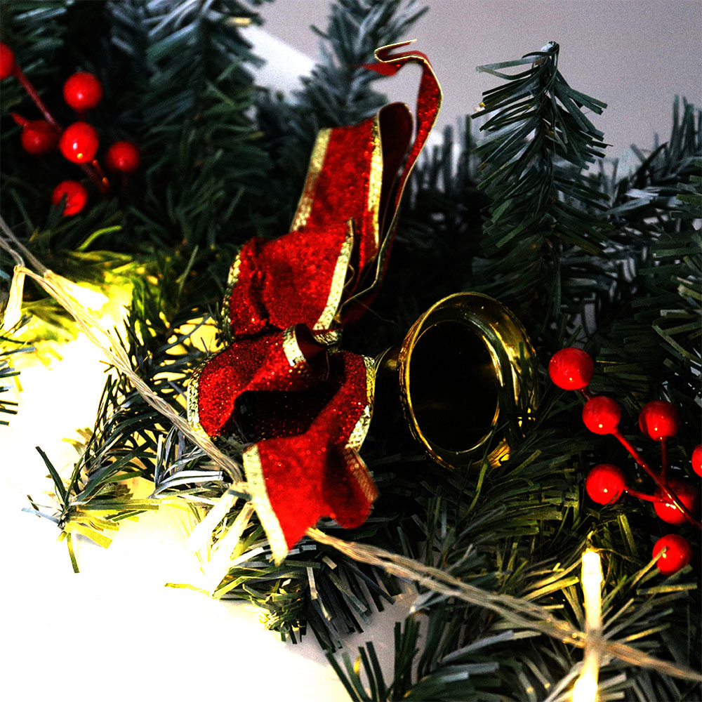 Living and Home Pre Lit Christmas Garland with Gold Bell 230cm Image 6