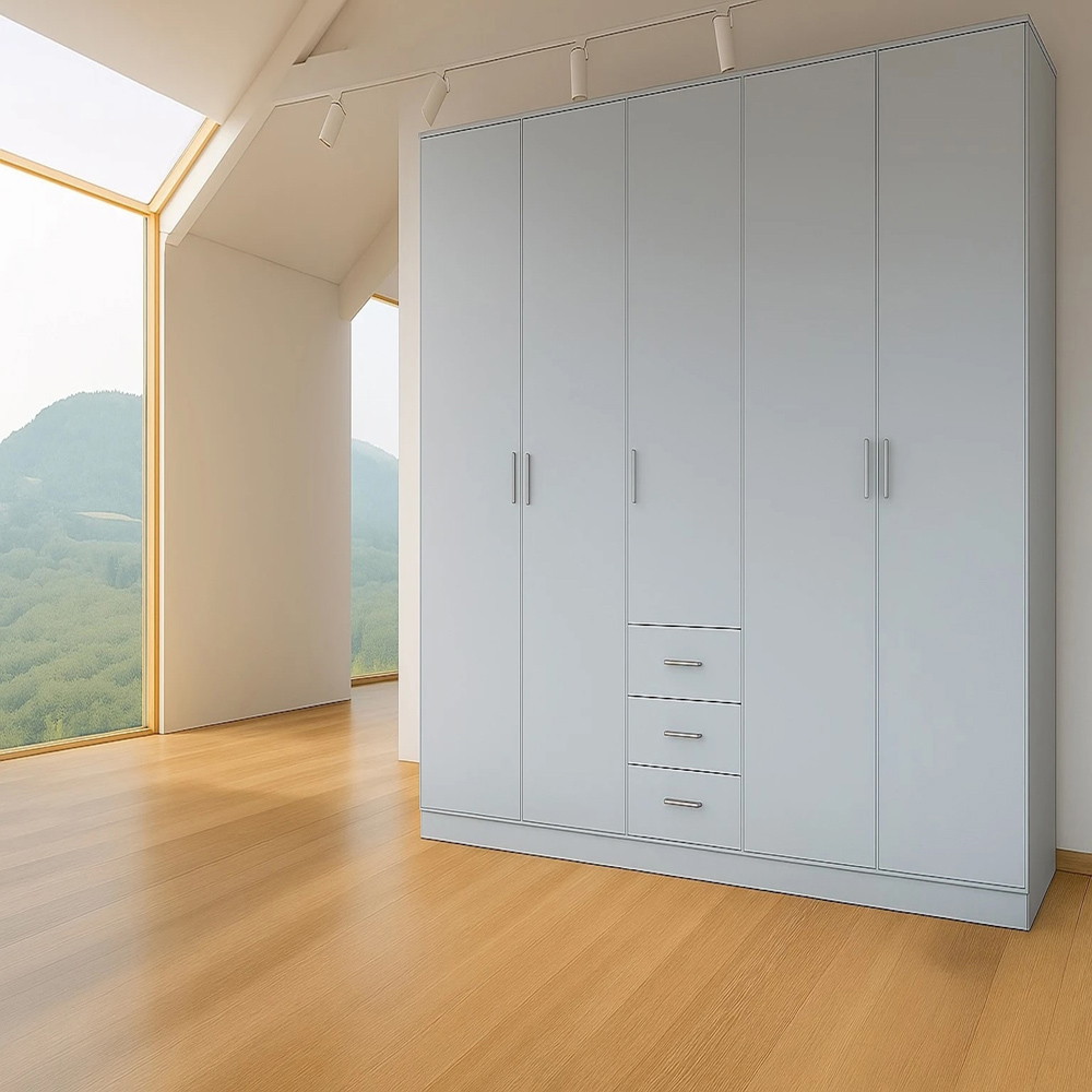 TJ'S Venice 5 Door 3 Drawer Grey Wardrobe Image 4