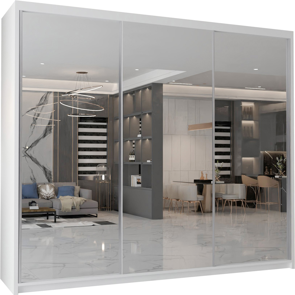 M N Furniture Modern Gala 3 Door White Mirrored Sliding Wardrobe 250cm Image 2