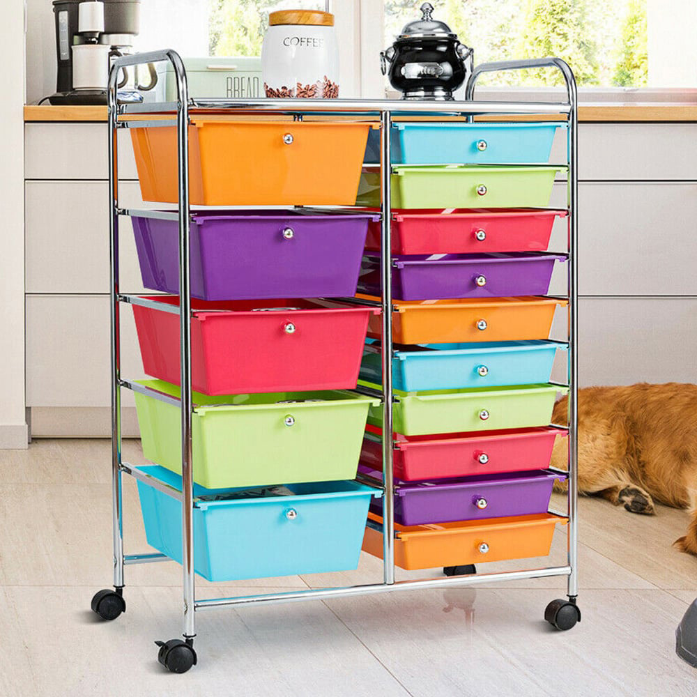 Costway 15 Drawer Multicolour Storage Trolley Image 2