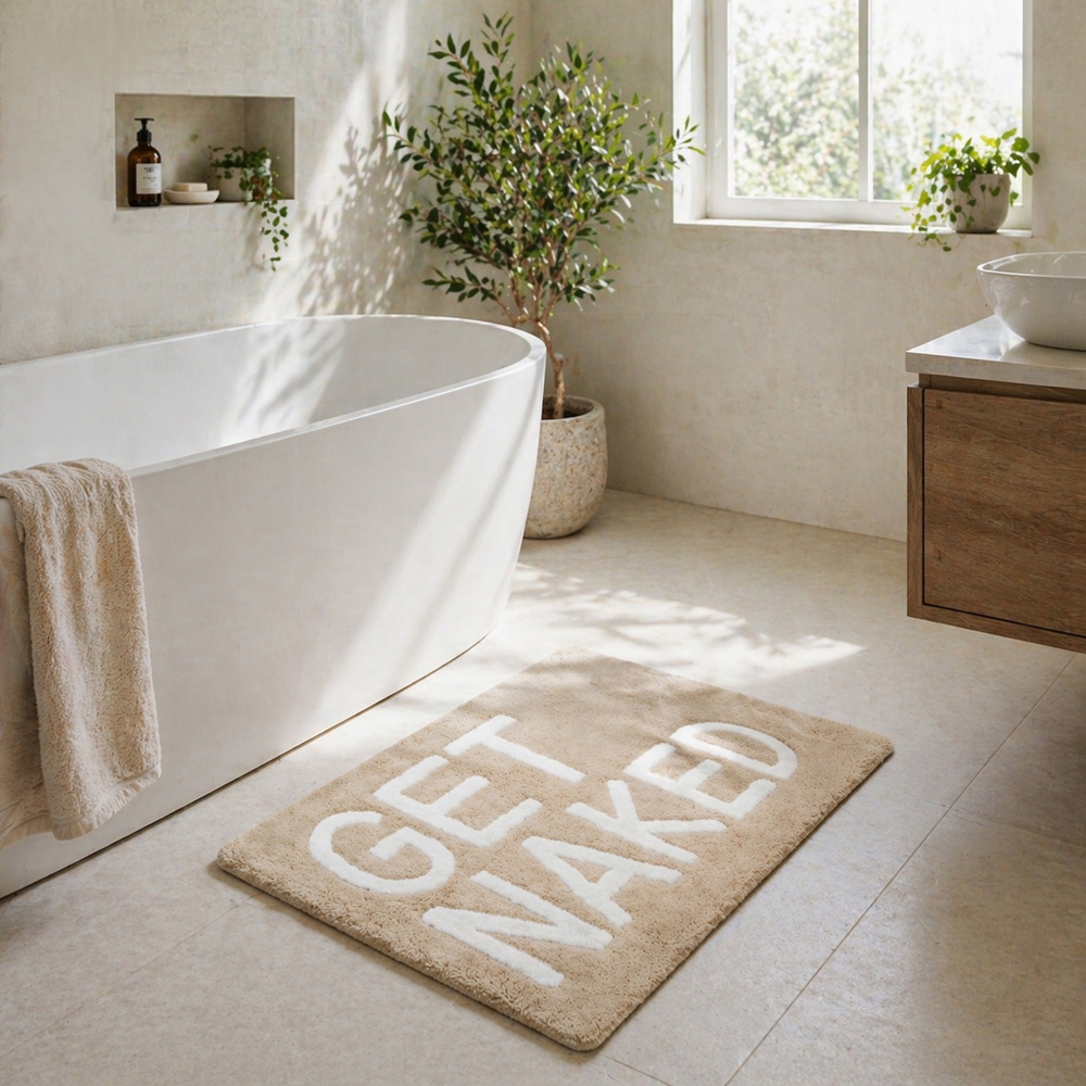 Allure Bath Fashions Beige and White Get Naked Slogan Non-Slip Bath Mat 50 x 80cm Image 4