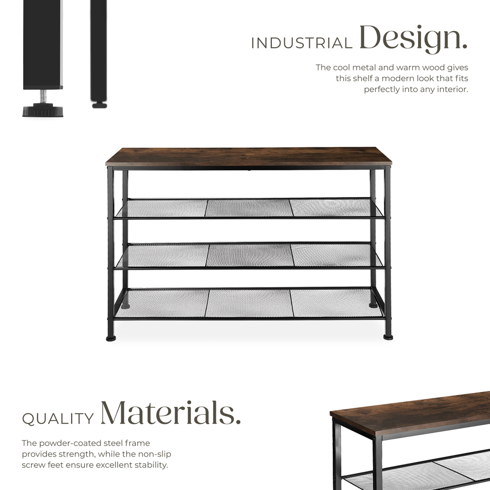 tectake Portsmouth 3 Grid Dark Wood Shelf Shoe Rack Image 3