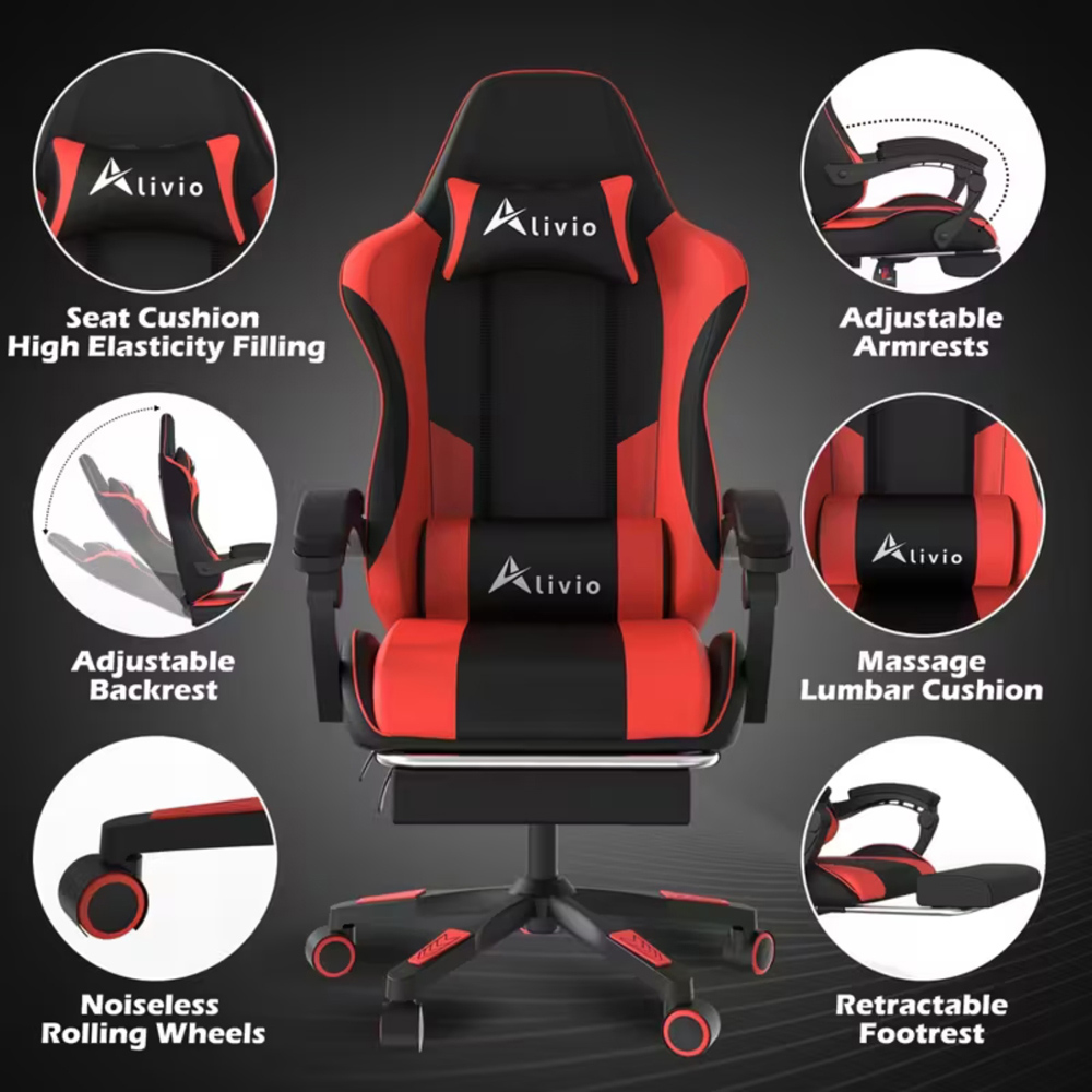 Alivio Red Ergonomic Massage Gaming Chair Image 6