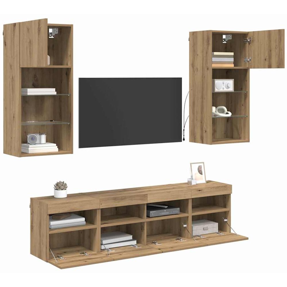 vidaXL LED Artisanal Oak TV Wall Unit Image 3