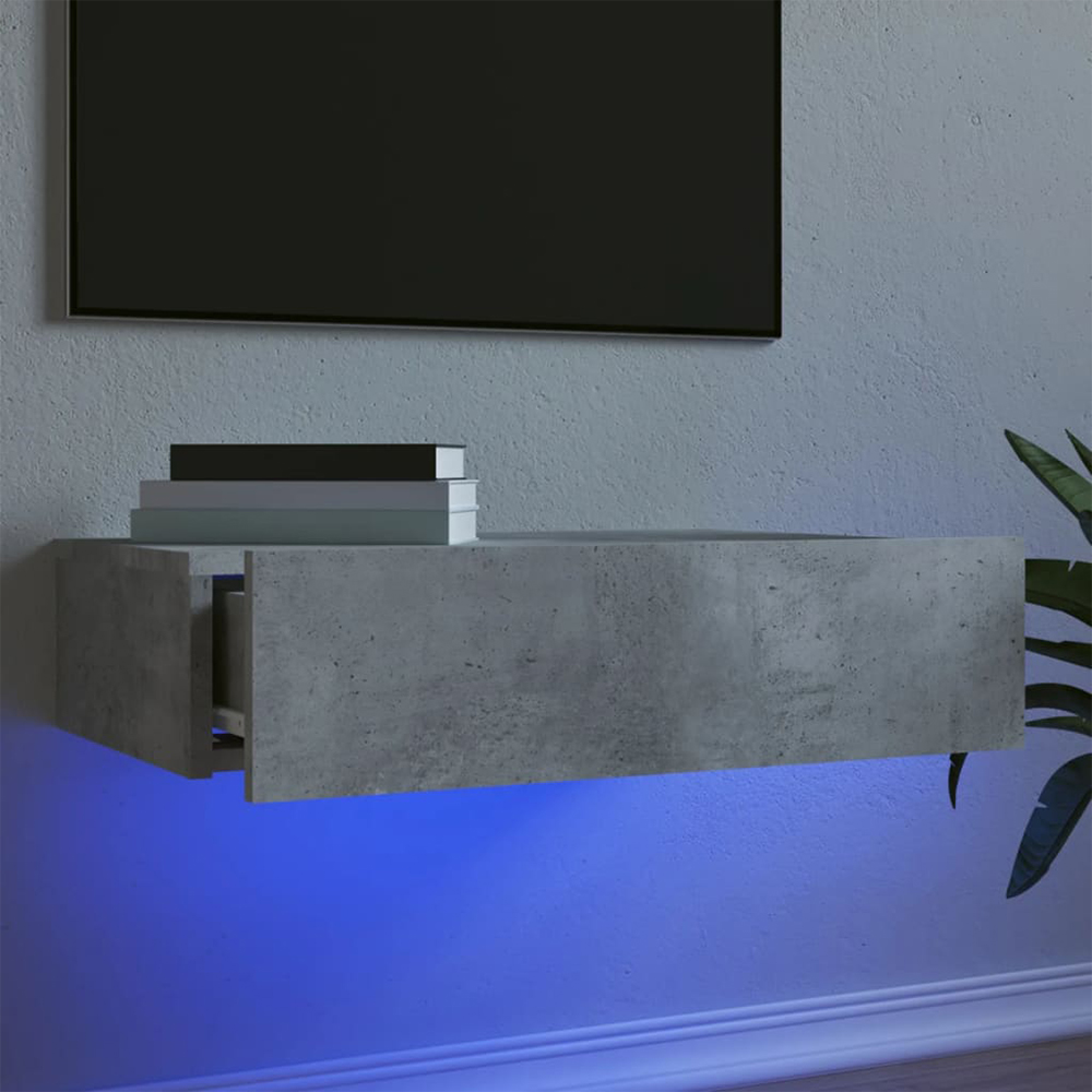 vidaXL Single Drawer Concrete Grey Wall Mounted TV Cabinet with LED Lights Image 1