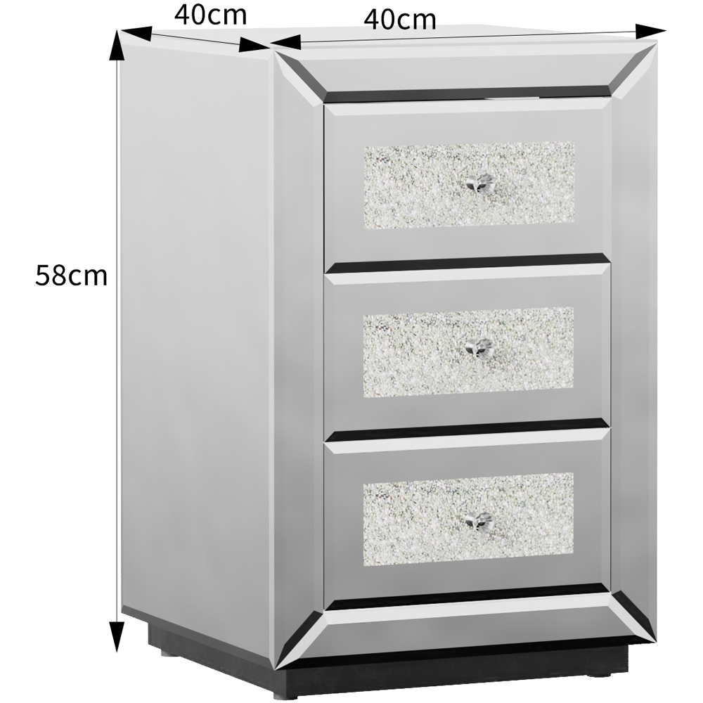 Comfy Living 3 Drawer Diamond Mirrored Crystal Bedside Table Image 3