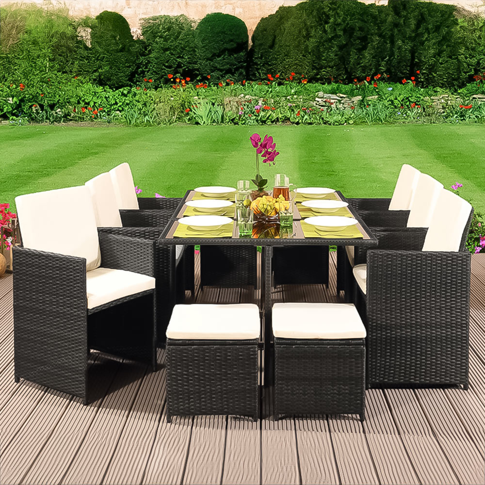 Brooklyn Cube Dark Grey 6 Seater Garden Dining Set with Cover Image 1