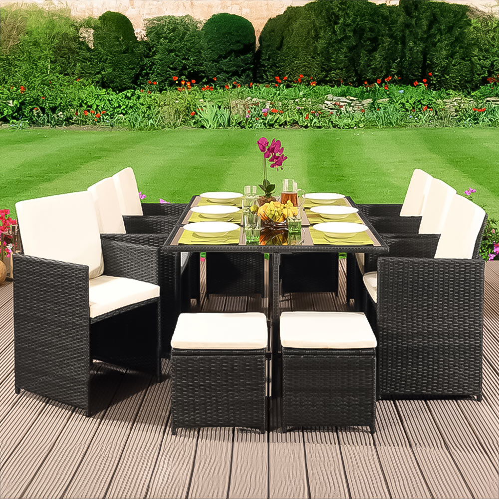 Brooklyn Cube 6 Seater Garden Dining Set with Cover Dark Grey Image 1