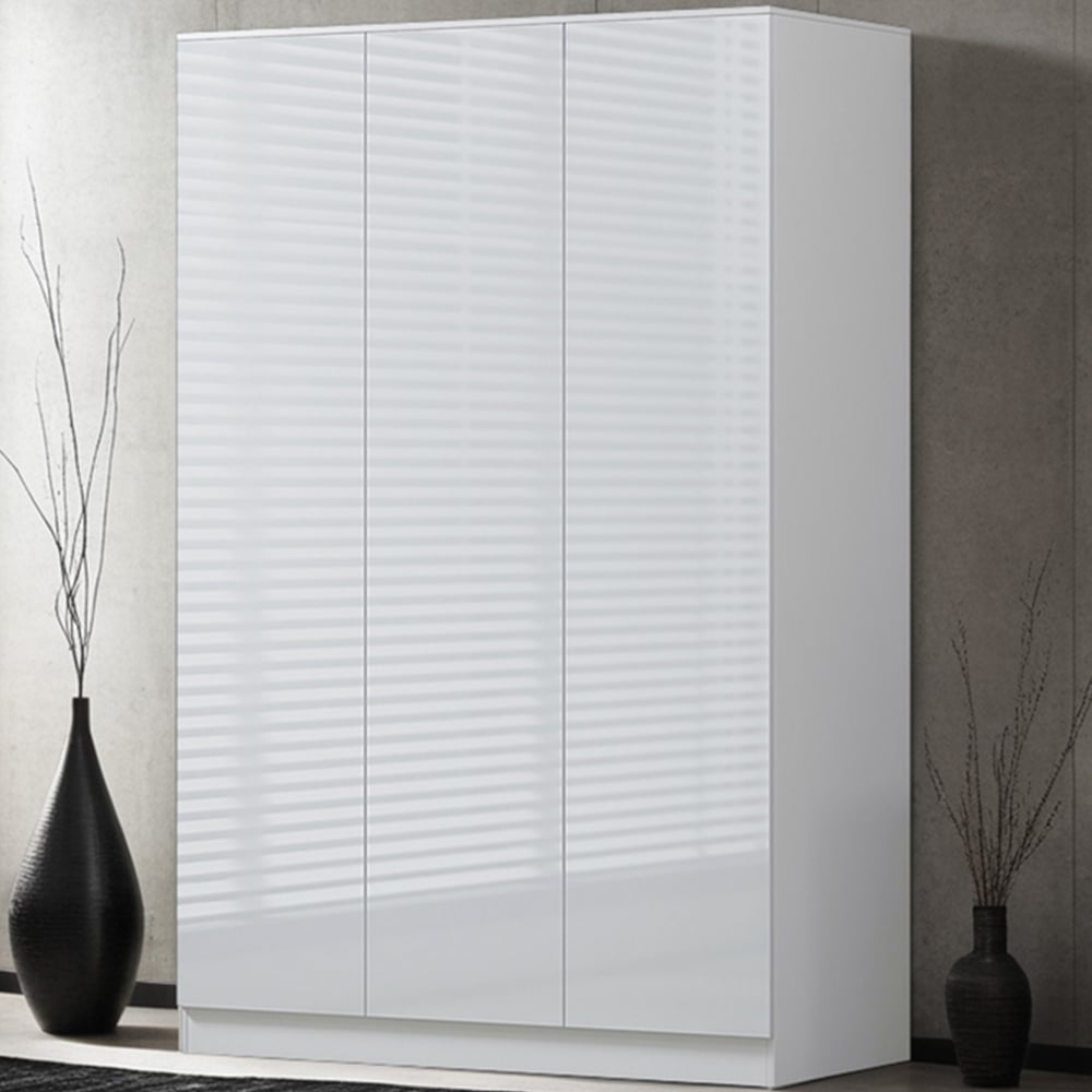 FWStyle Stora 3 Door White Gloss Wardrobe Image 1