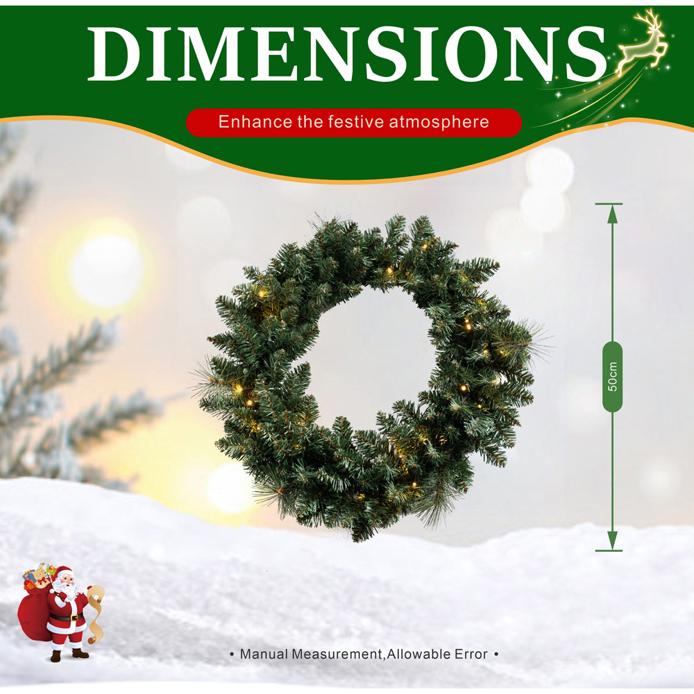 Abrihome 35 Warm White LED Multi-Function Artificial Christmas Wreath with 130 Tips 50cm Image 9