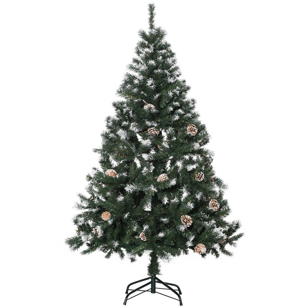 Everglow Green Artificial Christmas Tree with Pine Cones 5ft Image 1