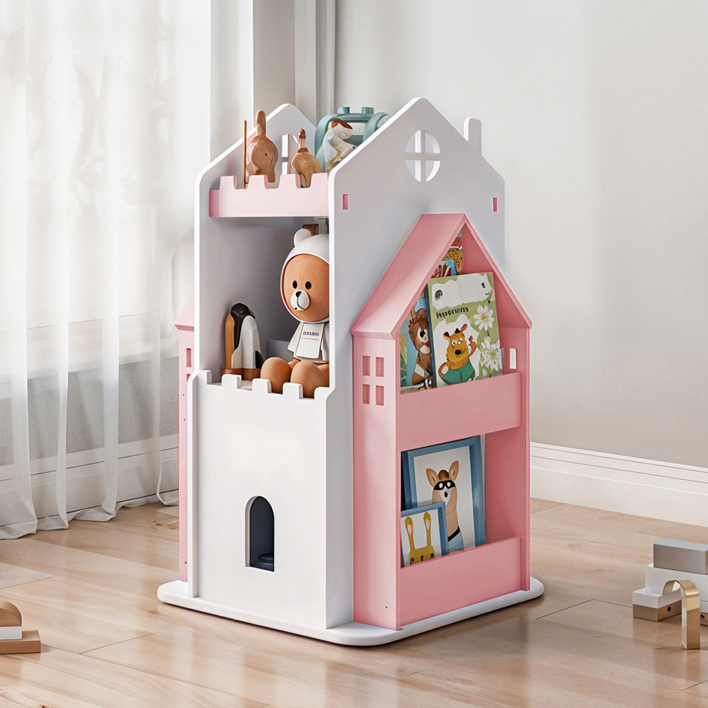 Living and Home 3 Tier Pink Rotating Kids Castle Bookshelf Image 3