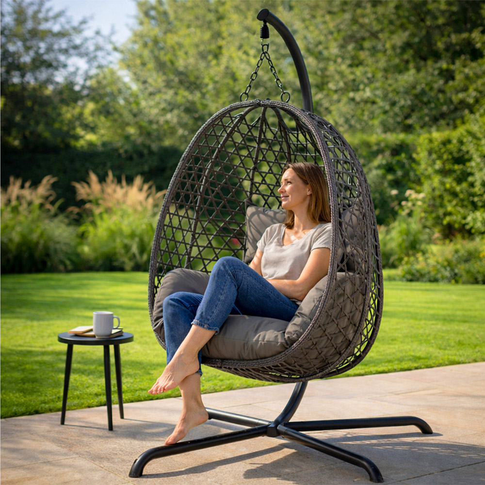 Jack Stonehouse Rattan Hanging Garden Egg Chair with Cushions Image 5