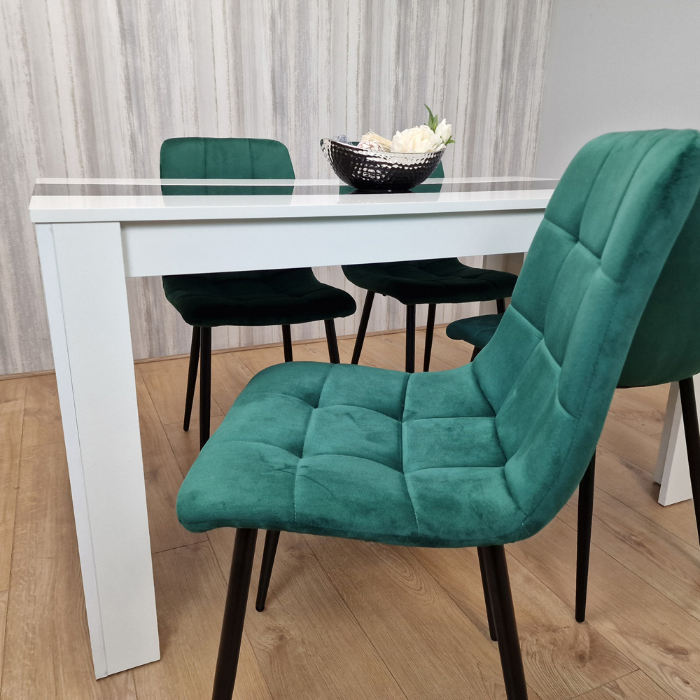 Portland Velvet and Wood 4 Seater Dining Set Green White and Black Image 2