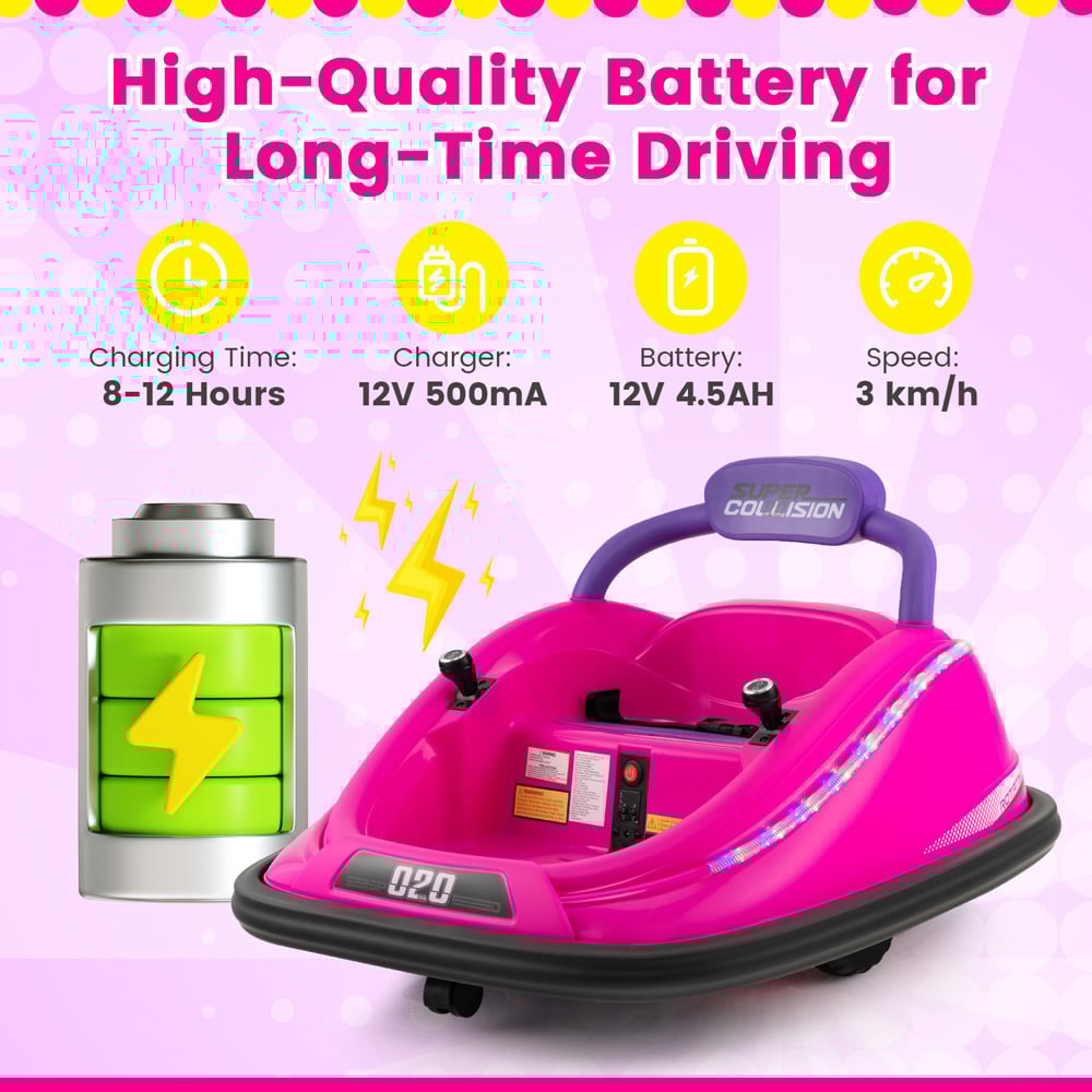 Costway Kids Pink Electric Bumper Car with Spin and Remote Control Image 4