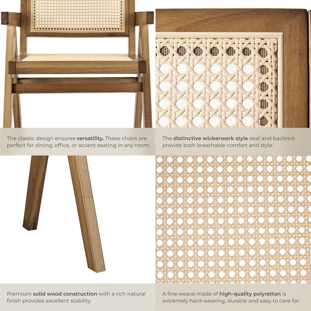 Tectake Lizzy Set of 6 Light Oak Rattan Backrest Dining Chair Image 5