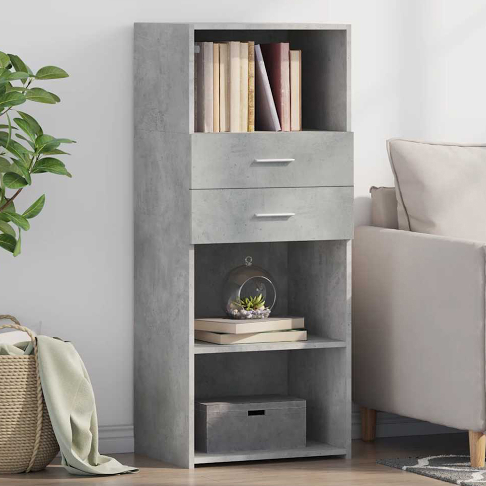 vidaXL 2 Drawer 3 Shelf Concrete Grey Highboard Image 1