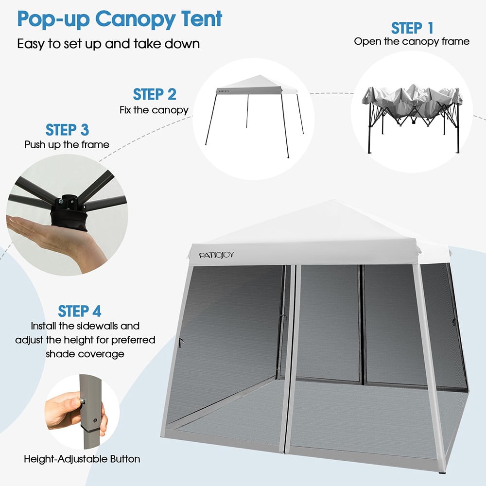 Costway 3 x 3m White Instant Pop Up Canopy Tent with Mesh Sidewall Image 4