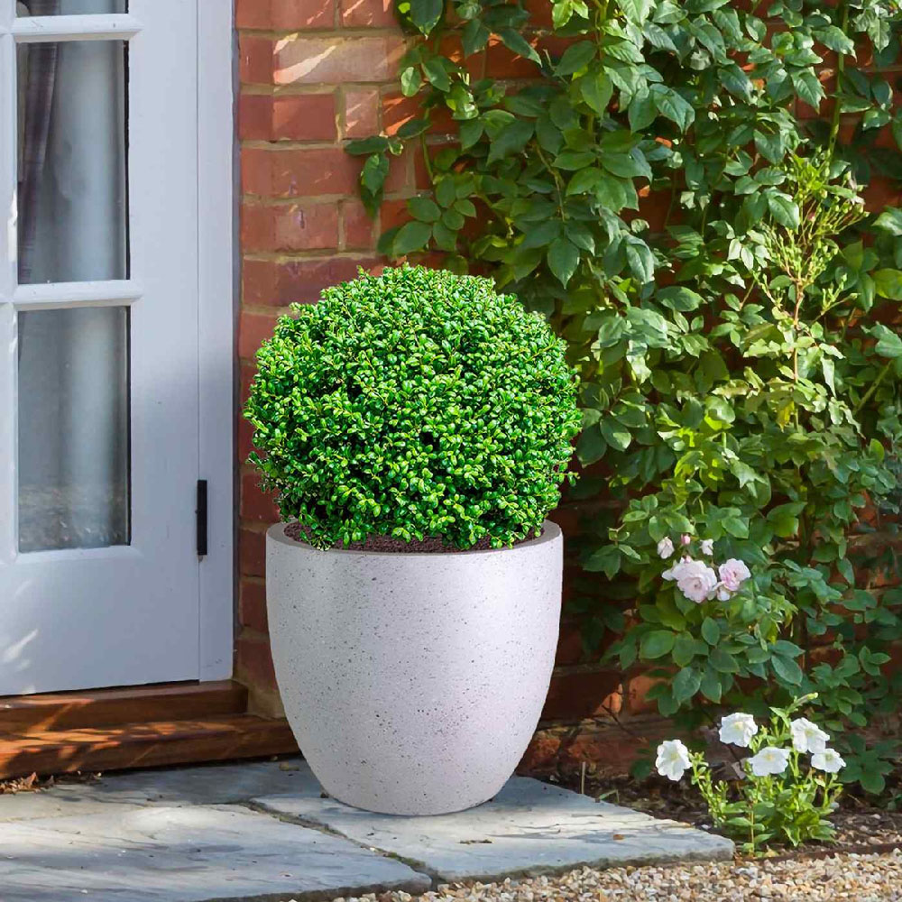 wilko Grey Marble Light Concrete Fibrestone Egg Outdoor Plant Pot 32cm Image 4