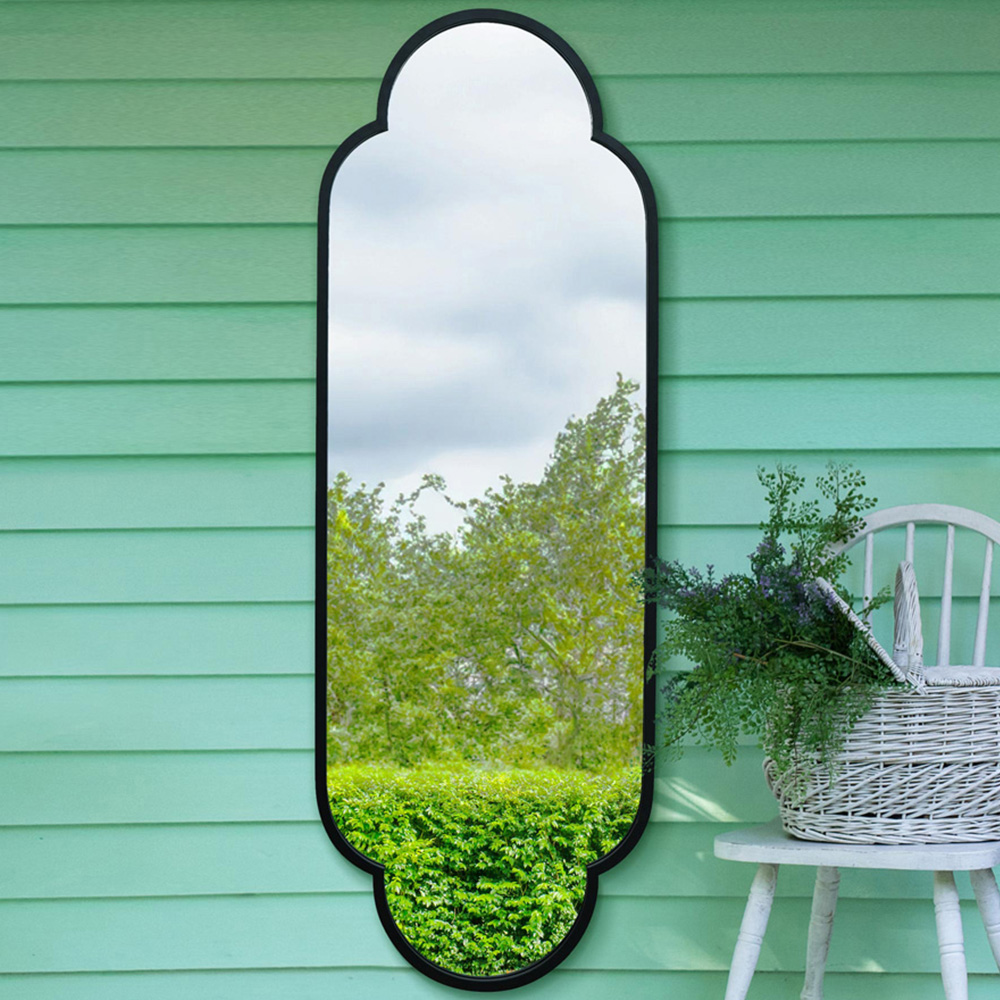 MirrorOutlet The Duplici Black Metal Double Arched Oval Outdoor Garden Wall Mirror 170 x 59cm Image 2