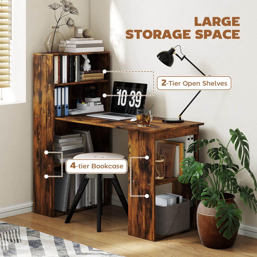 HOMCOM 6 Shelf Computer Desk Brown Image 5