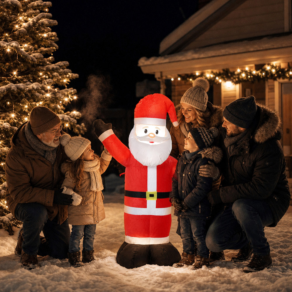 Outsunny Built-In LED Velvet Look Santa Claus Inflatable Outdoor Christmas Decoration 5ft Image 2