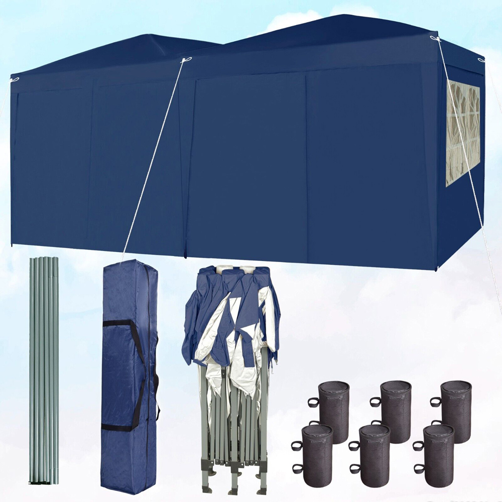 Blue 3 x 6m Pop Up Gazebo with Weight Bags and Removable Side Image 2