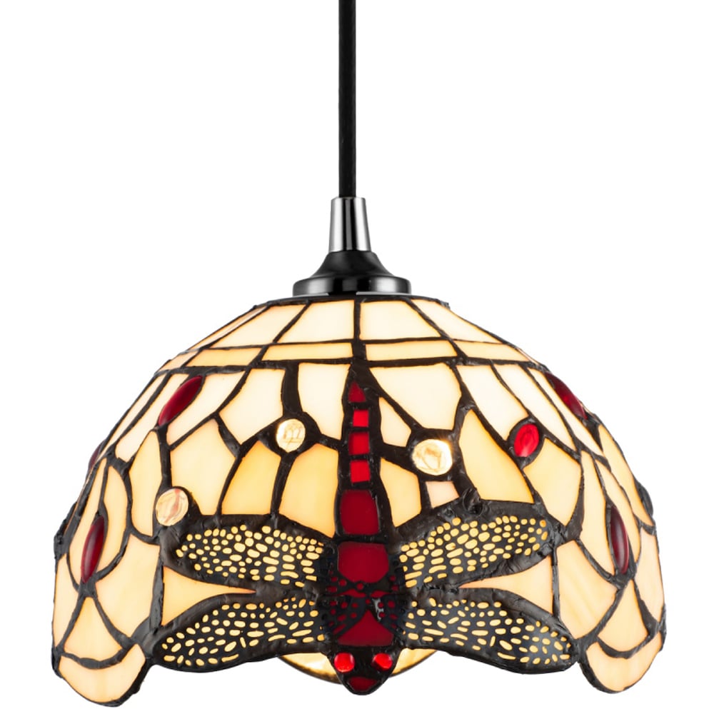Happy Homewares White Stained Glass Dragonfly Tiffany Pendant Lighting Shade Image 3