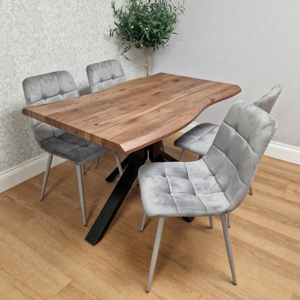 Kosy Koala 4 Seater Wooden Effect Velvet Dining Set Grey Image 1