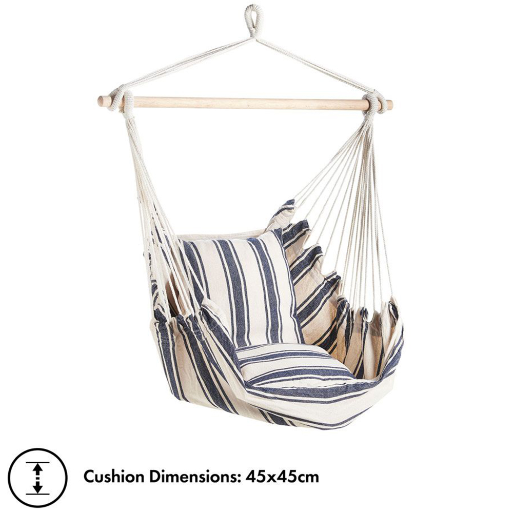 VonHaus Blue and White Striped Hanging Garden Swing Chair Image 7
