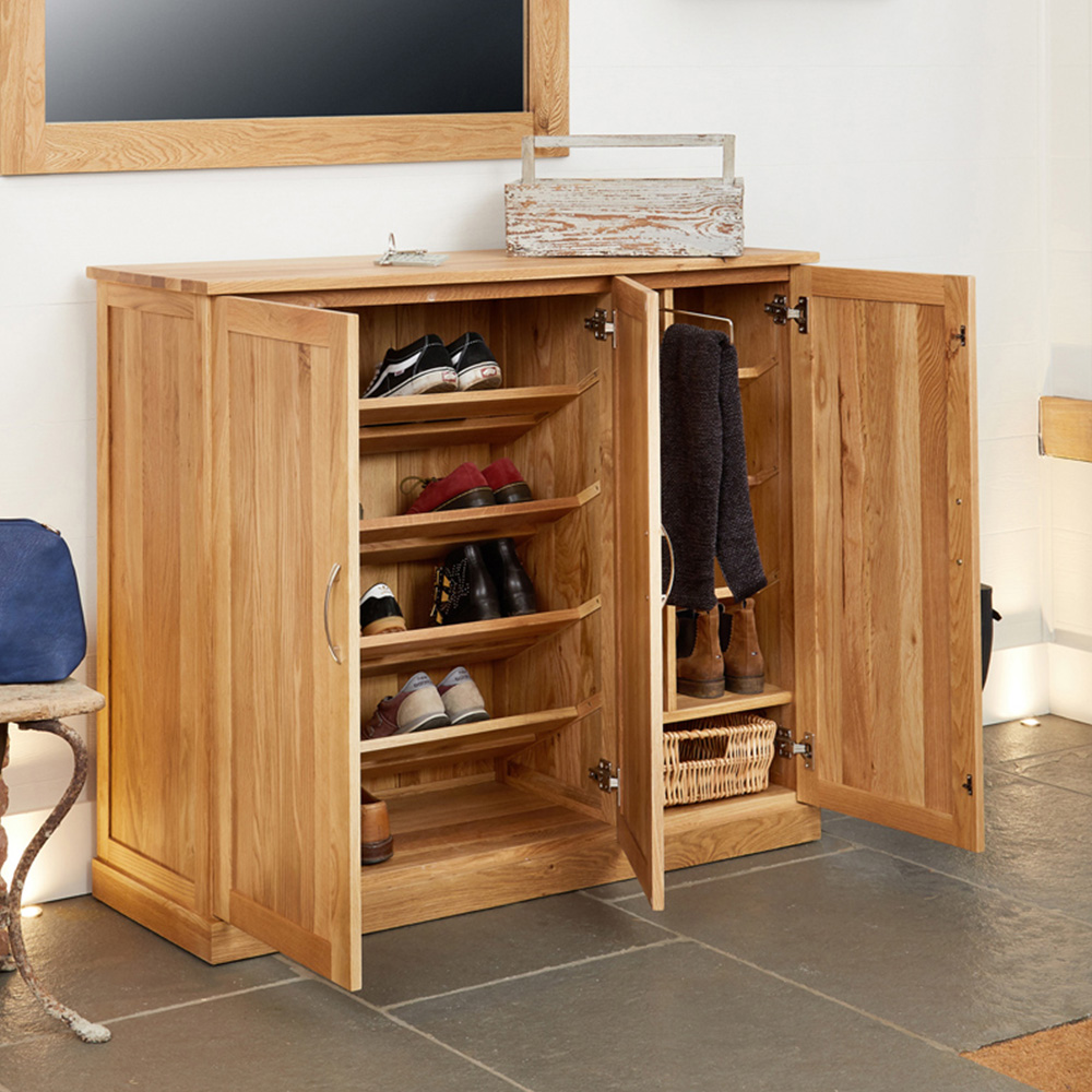 Baumhaus Mobel 8 Shelf Oak Extra Large Shoe Cupboard Image 3