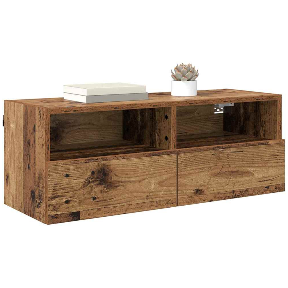 vidaXL 2 Door 2 Shelf Old Wood Wide Wall Mounted TV Unit Image 3