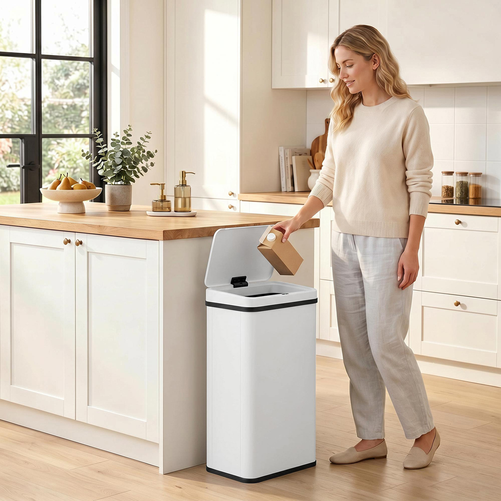 HOMCOM White Stainless Steel Kitchen Motion Sensor Bin 50L Image 7